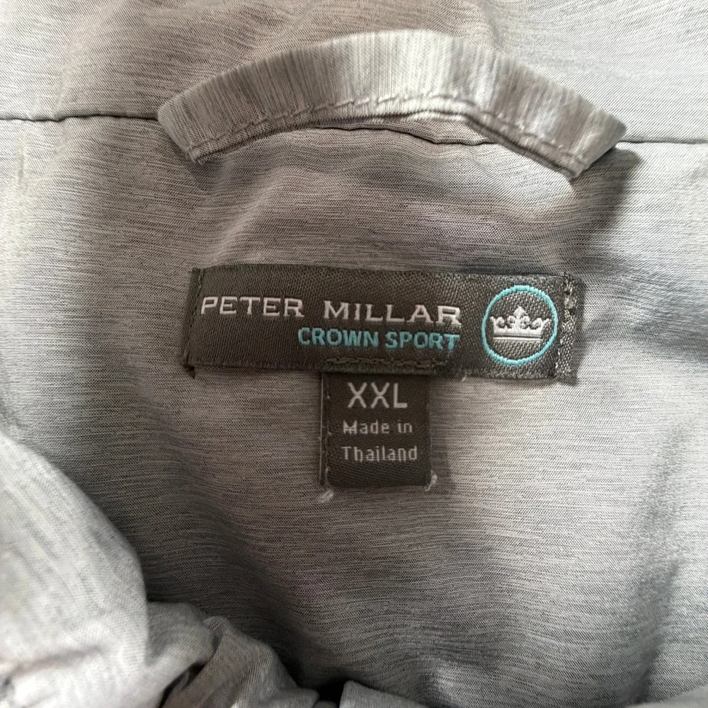 Peter Millar Crown Sport Mens XXL Grey Performance Vest Stowaway Hood Full Zip